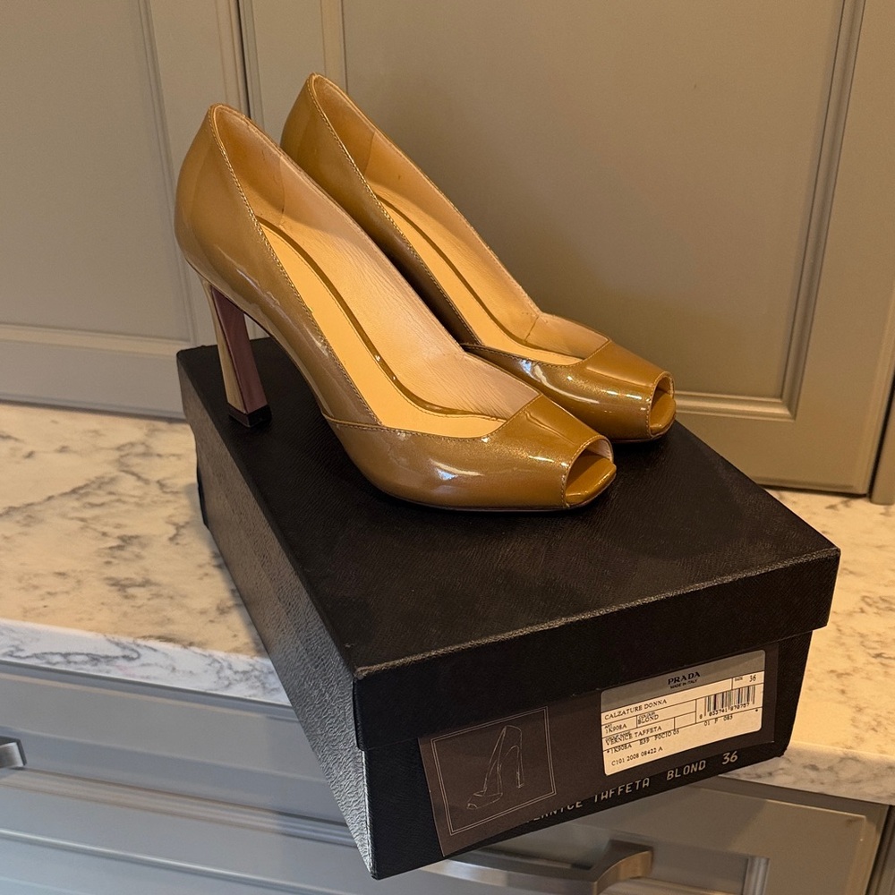 Prada NIB Patent Peep-Toe Heels